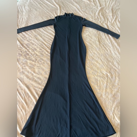 💎 Meenew Dark Blue Floor-Length Dress with Turtleneck and Long Sleeves 💎 - Picture 7 of 10